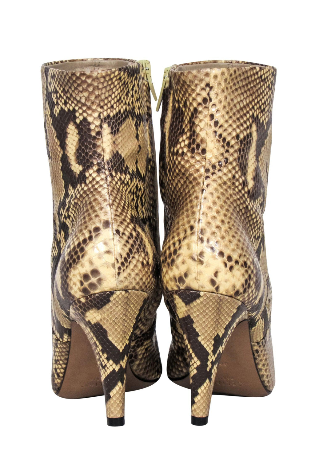 Celine - Tan Snake Skin Ankle Heel Booties Sz 6