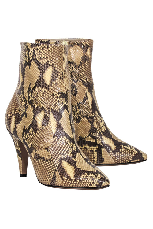 Celine - Tan Snake Skin Ankle Heel Booties Sz 6