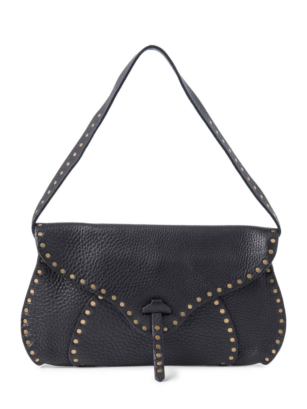 Celine Vintage Logo Leather Western Studded Shoulder Bag Black