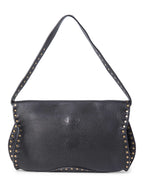 Celine Vintage Logo Leather Western Studded Shoulder Bag Black