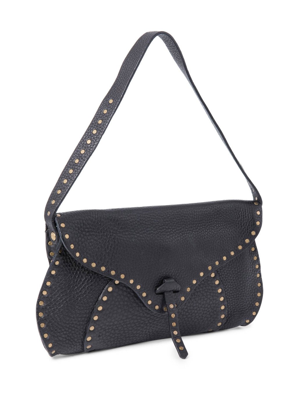 Celine Vintage Logo Leather Western Studded Shoulder Bag Black