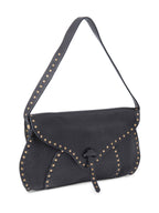 Celine Vintage Logo Leather Western Studded Shoulder Bag Black