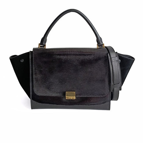 CELINE Celine Celine Trapeze bag in black patent leather and suede