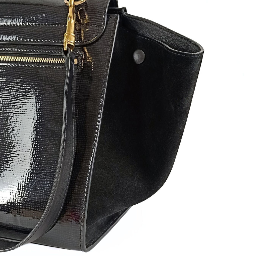 CELINE Celine Celine Trapeze bag in black patent leather and suede