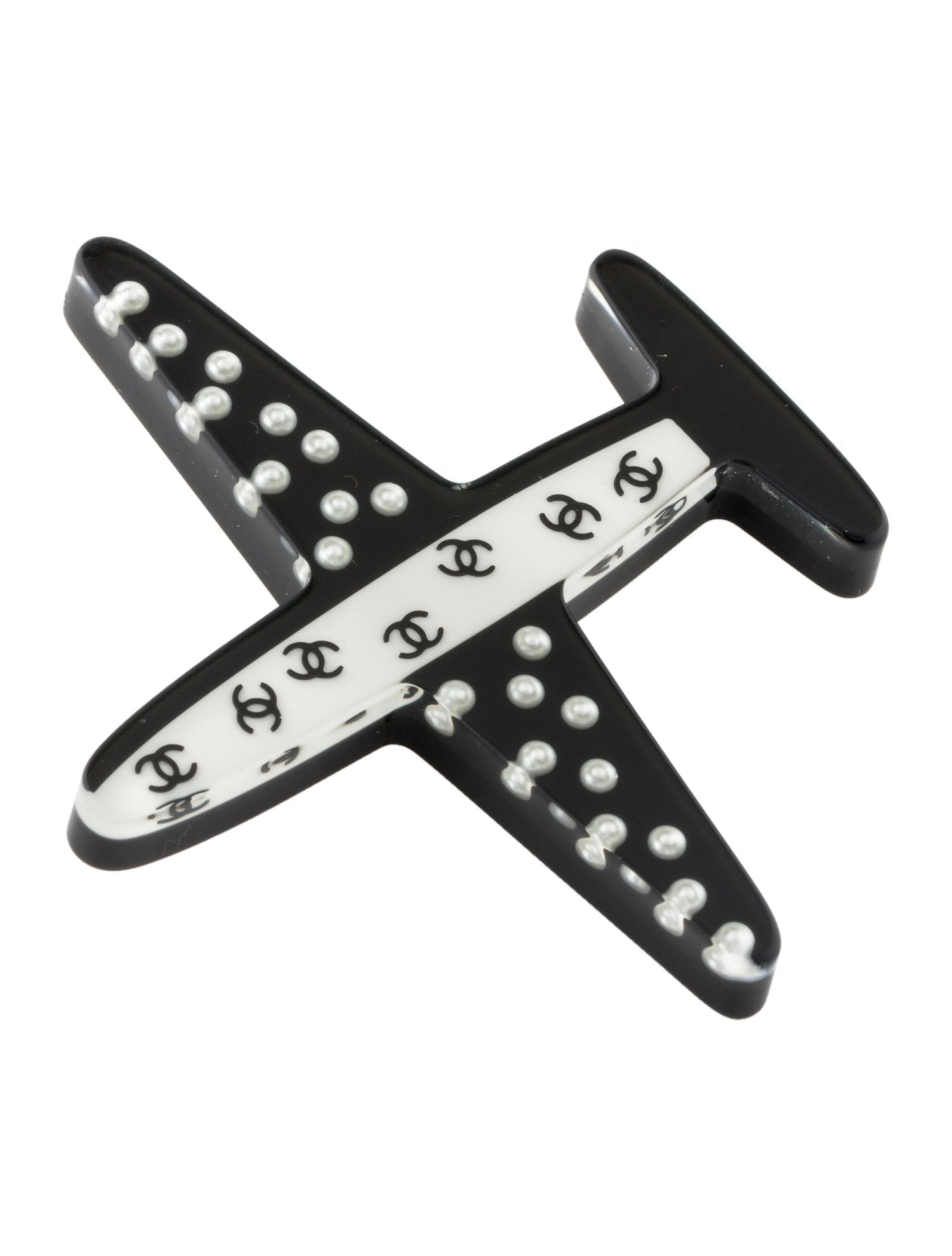 CHANEL Faux Pearl & Resin CC Airplane Brooch