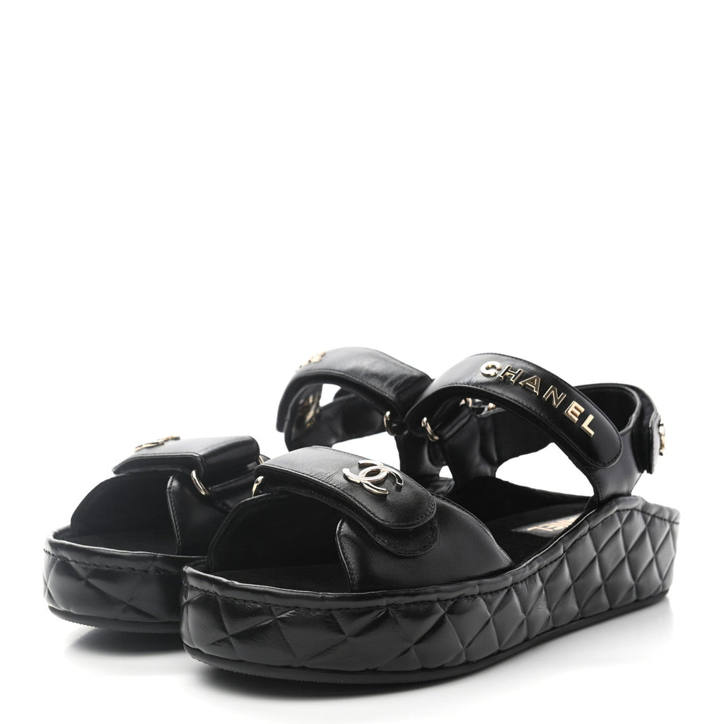 CHANEL Calfskin Logo Platform Sandals