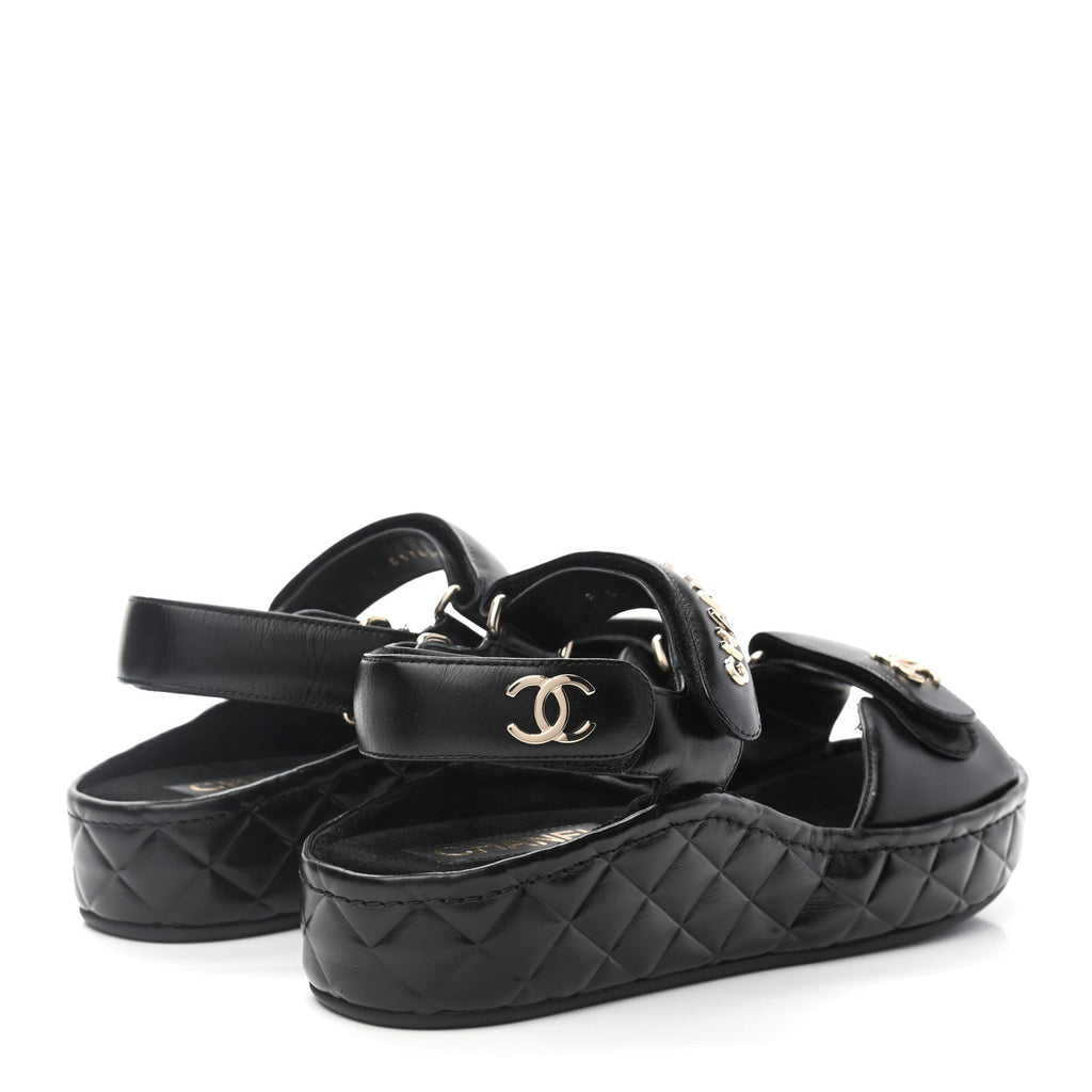 CHANEL Calfskin Logo Platform Sandals