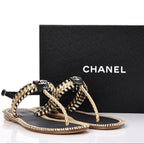 CHANEL Metallic Calfskin Braided Thong Sandals
