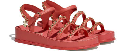 Chanel Leather Sandals-Red