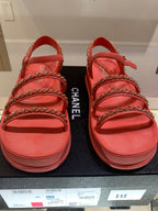 Chanel Leather Sandals-Red