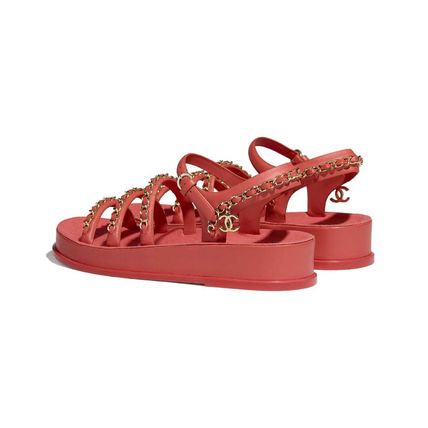 Chanel Leather Sandals-Red
