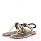 CHANEL Metallic Calfskin Braided Thong Sandals