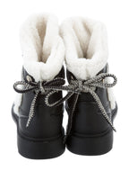Chanel CC Leather Shearling-Trimmed Ankle Booties