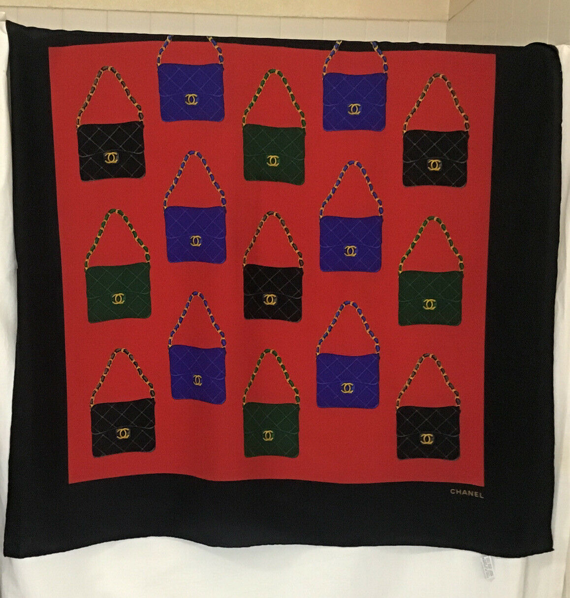 Chanel Vintage Purse Print Silk Scarf