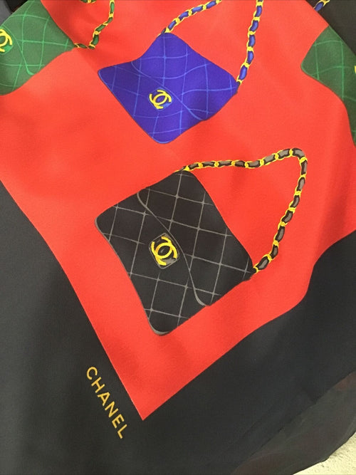 Chanel Vintage Purse Print Silk Scarf