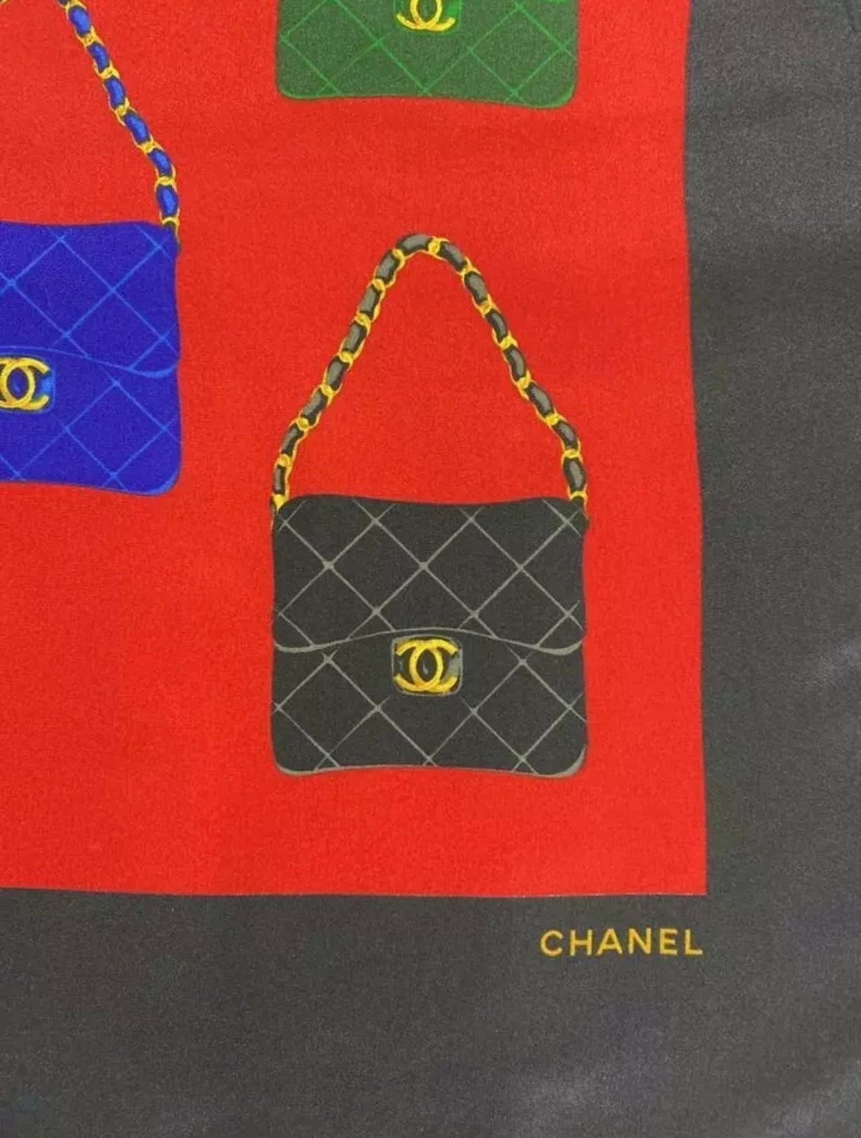 Chanel Vintage Purse Print Silk Scarf