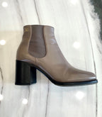 CHANEL BROWN LEATHER CHUNKY HEEL BOOTS