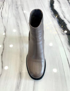 CHANEL BROWN LEATHER CHUNKY HEEL BOOTS