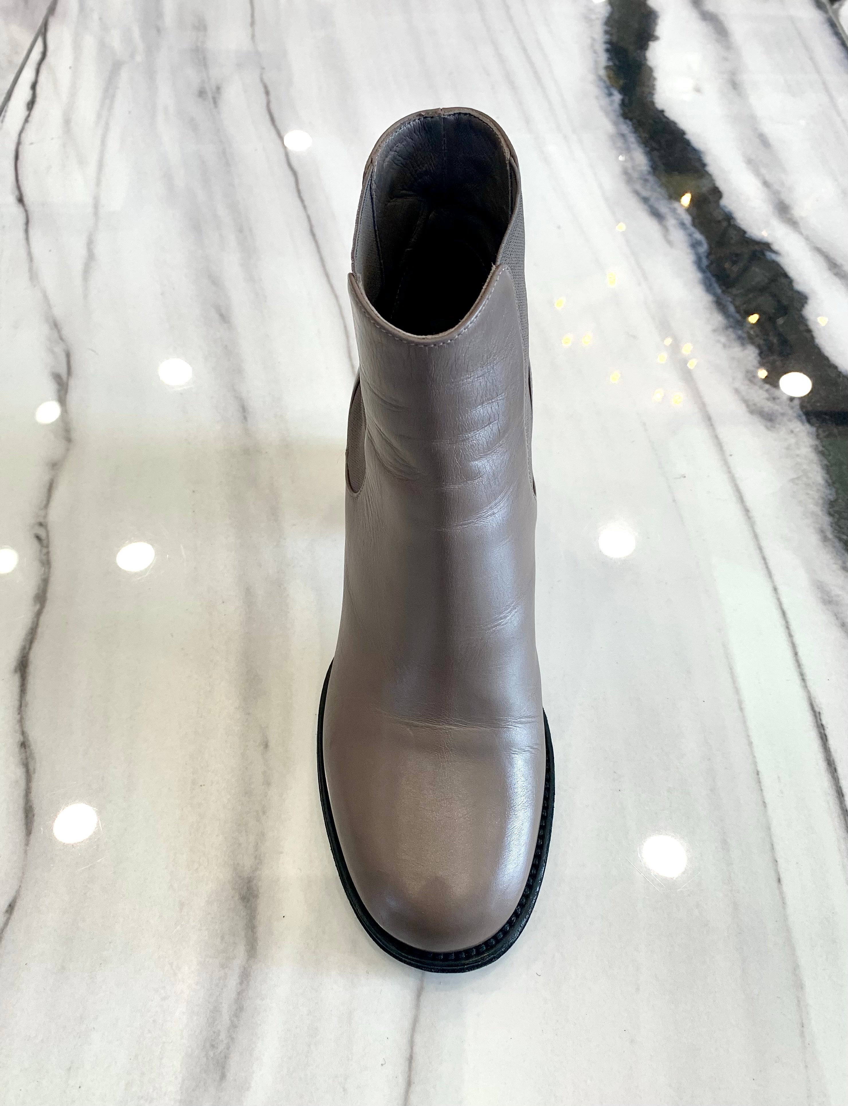 CHANEL BROWN LEATHER CHUNKY HEEL BOOTS