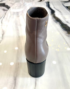 CHANEL BROWN LEATHER CHUNKY HEEL BOOTS