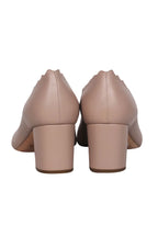 Chloe - Beige Leather Scalloped Block Heel Pumps Sz 10