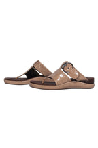 Chloe - Beige Patent Embossed Leather Thong Sandals w/ Buckles Sz 10