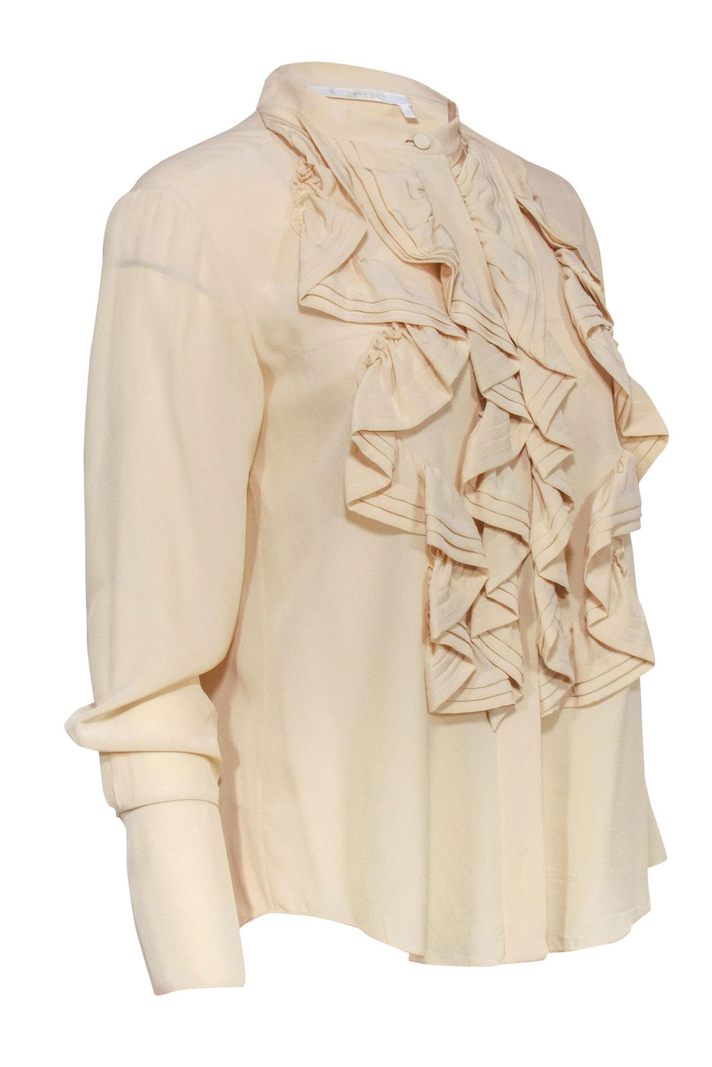 Chloe - Beige Ruffled Front Blouse Sz S