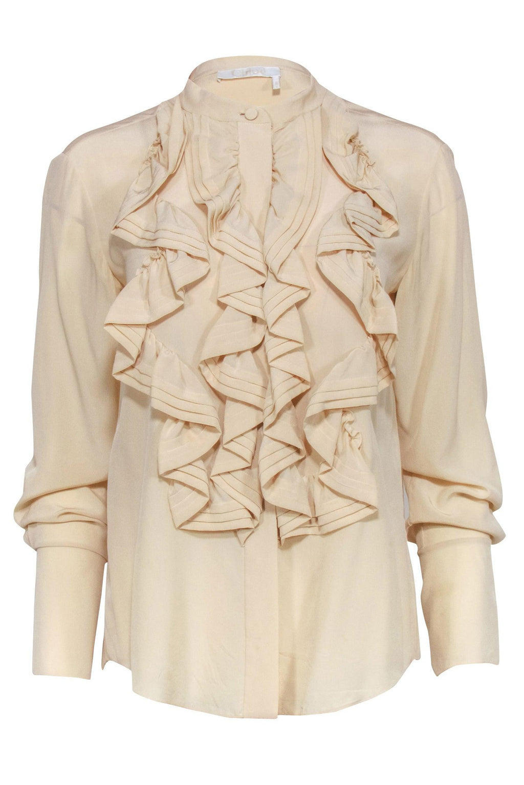 Chloe - Beige Ruffled Front Blouse Sz S