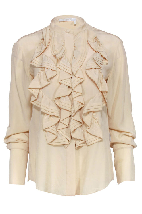 Chloe - Beige Ruffled Front Blouse Sz S