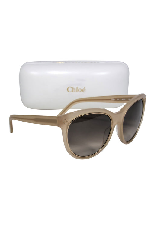 Chloe - Beige Studded Cat Eye Sunglasses