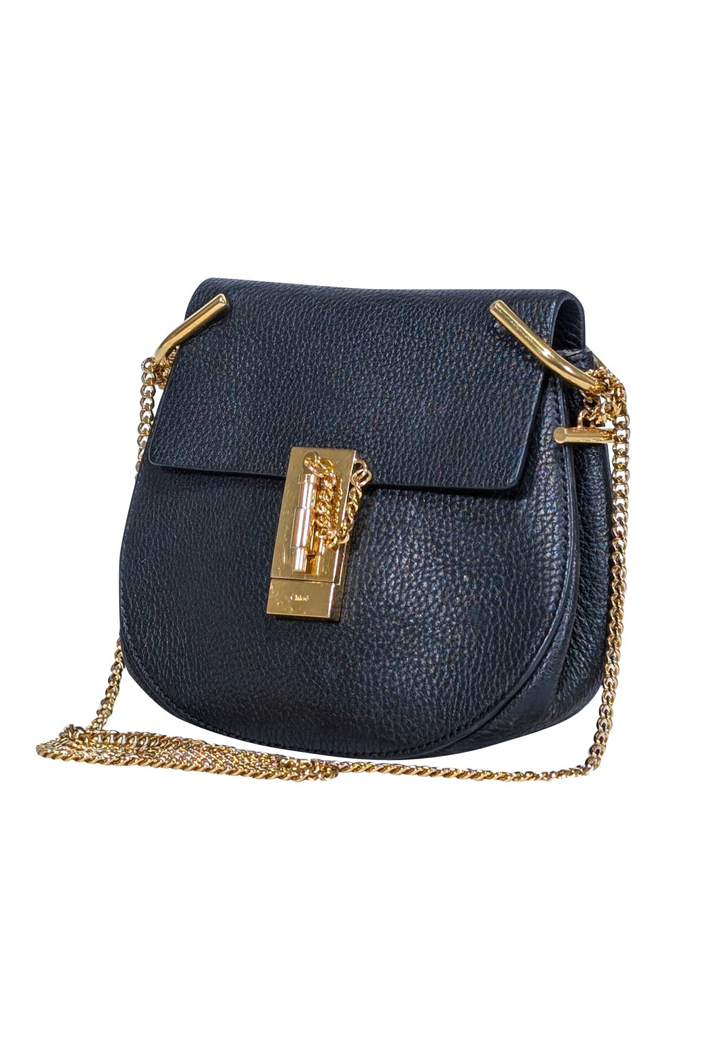 Chloe - Black Grained Lambskin Leather "Drew" Crossbody Bag