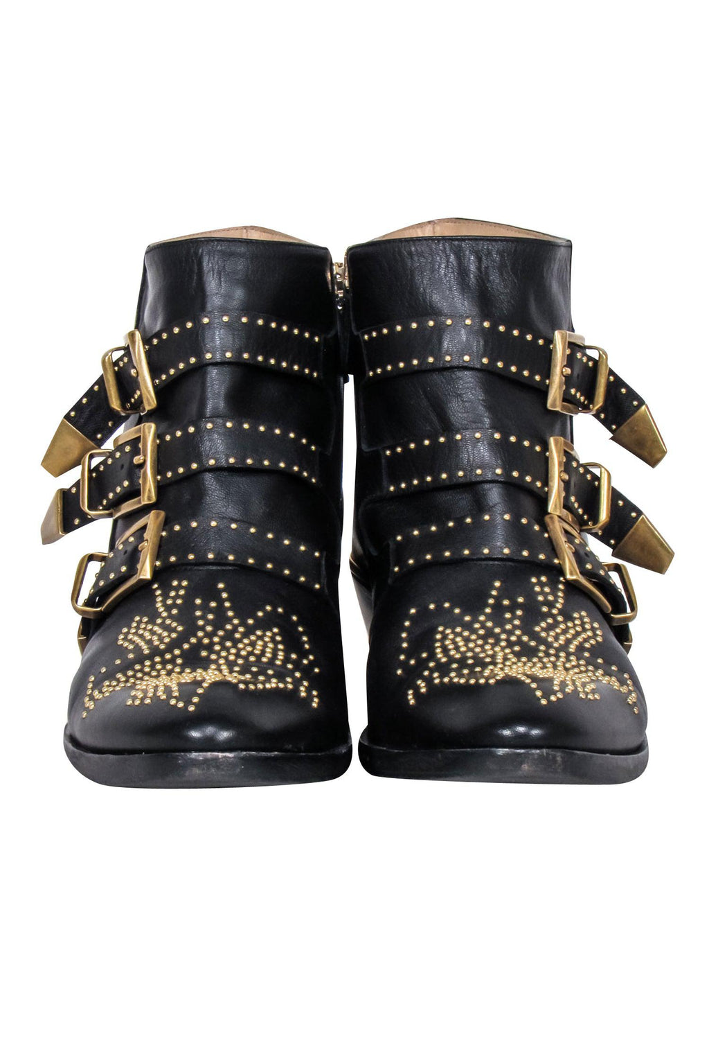 Chloe - Black Leather Gold Studded "Susanna" Booties Sz 11