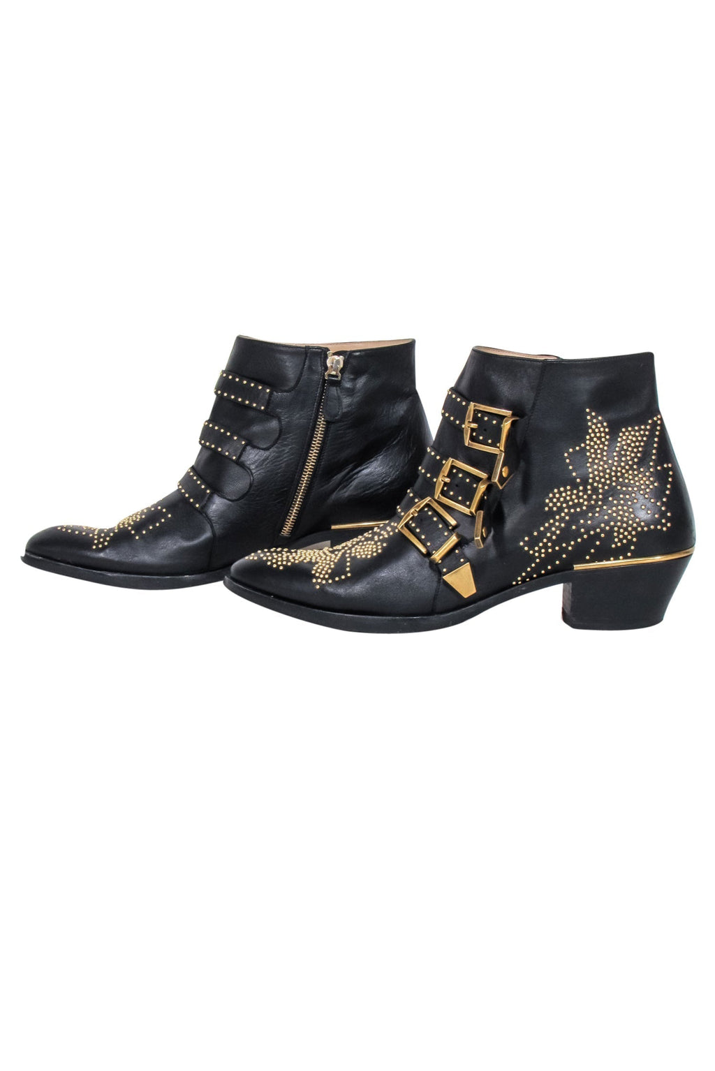 Chloe - Black Leather Gold Studded "Susanna" Booties Sz 11