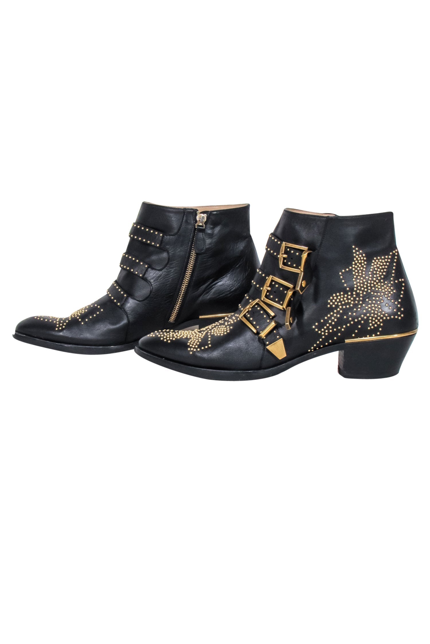 Chloe - Black Leather Gold Studded "Susanna" Booties Sz 11