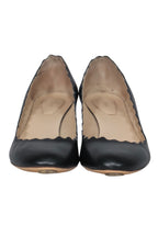 Chloe - Black Leather Scalloped Block Heel "Lauren" Pumps Sz 5.5
