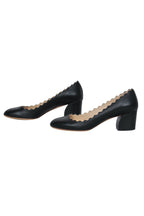 Chloe - Black Leather Scalloped Block Heel "Lauren" Pumps Sz 5.5