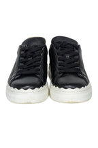 Chloe - Black Leather Sneakers w/ Scallop Trim Sz 7