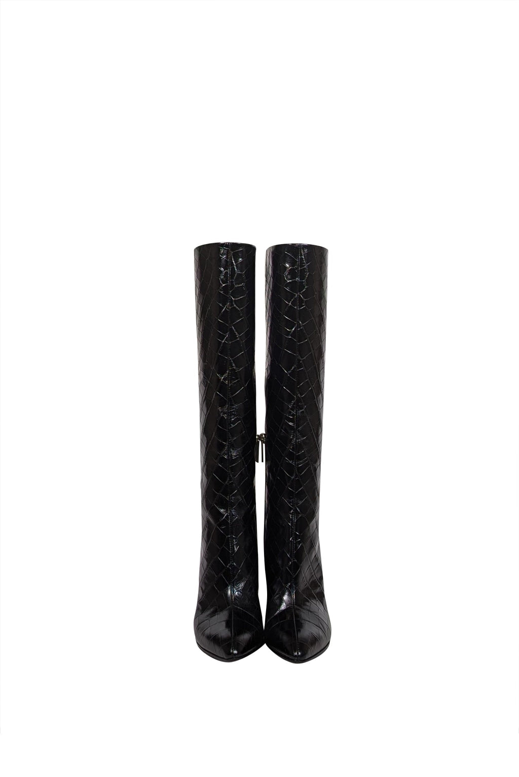Chloe - Black Patent Croc Embossed Leather Tall Boots Sz 7.5