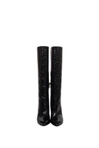 Chloe - Black Patent Croc Embossed Leather Tall Boots Sz 7.5