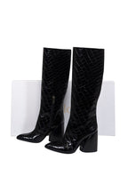 Chloe - Black Patent Croc Embossed Leather Tall Boots Sz 7.5