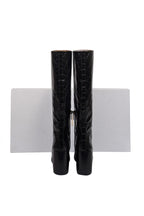 Chloe - Black Patent Croc Embossed Leather Tall Boots Sz 7.5