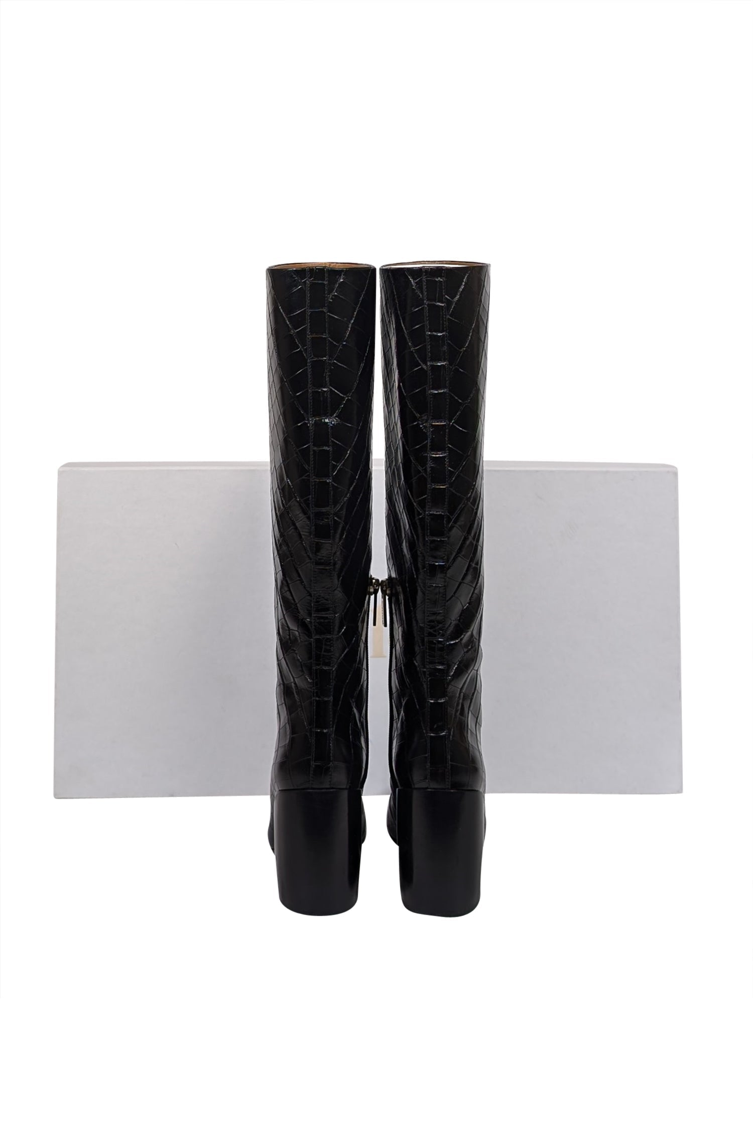 Chloe - Black Patent Croc Embossed Leather Tall Boots Sz 7.5