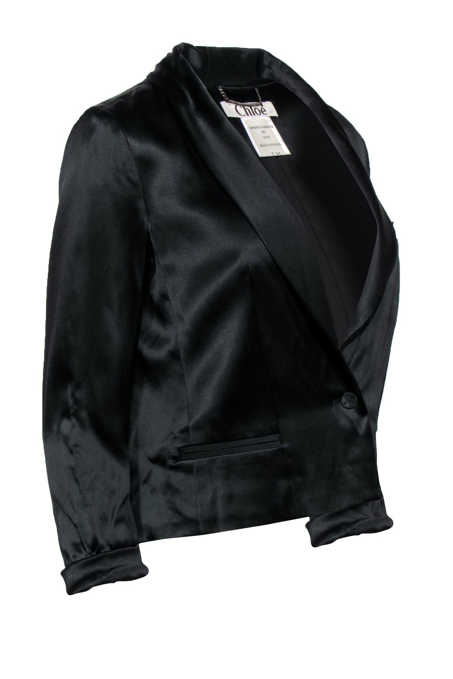 Chloe - Black Satin Double Breasted Open Front Blazer Sz 0