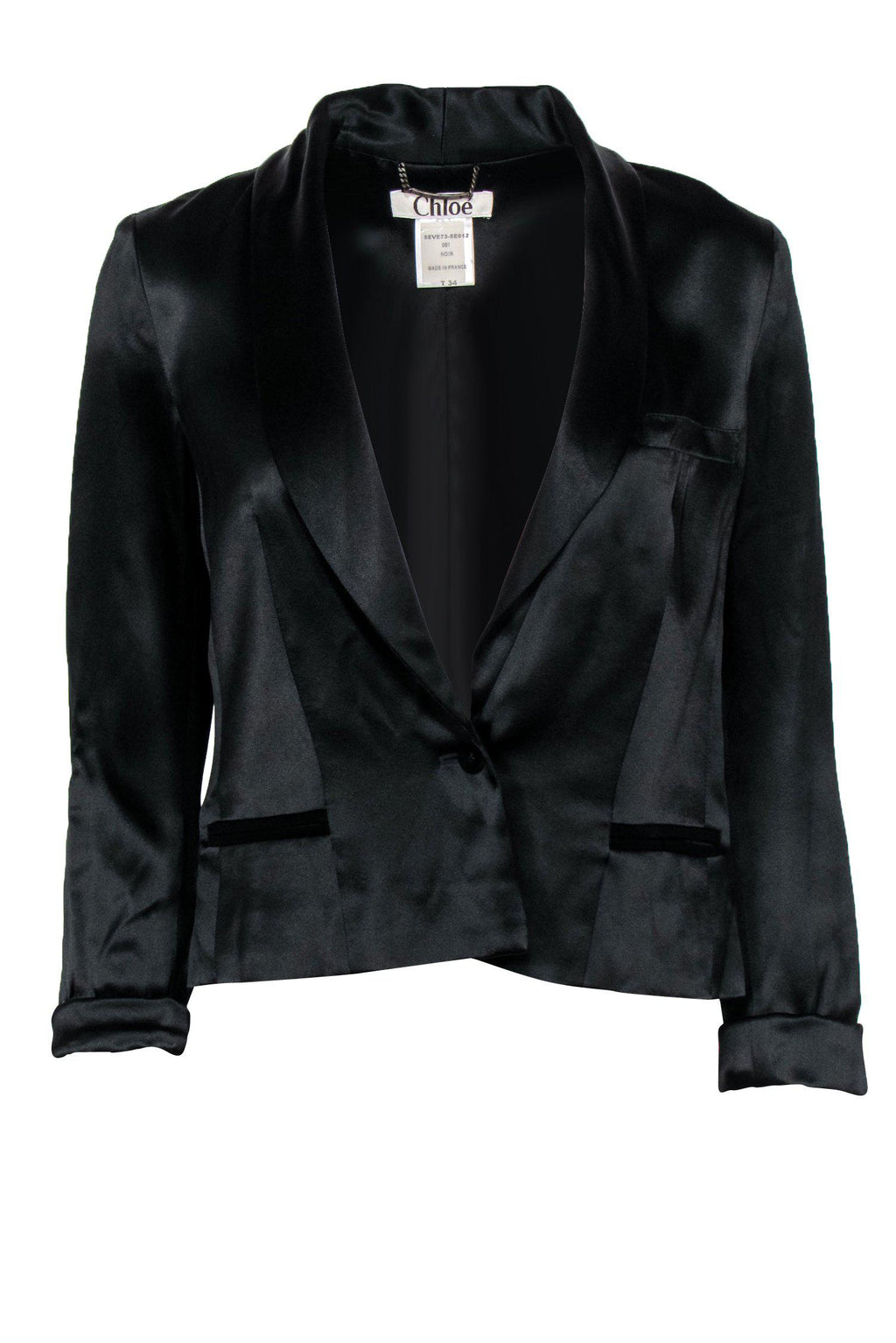 Chloe - Black Satin Double Breasted Open Front Blazer Sz 0