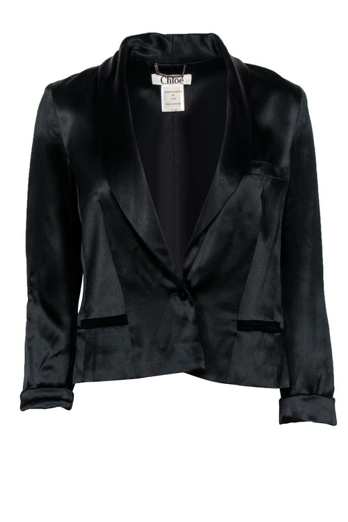 Chloe - Black Satin Double Breasted Open Front Blazer Sz 0