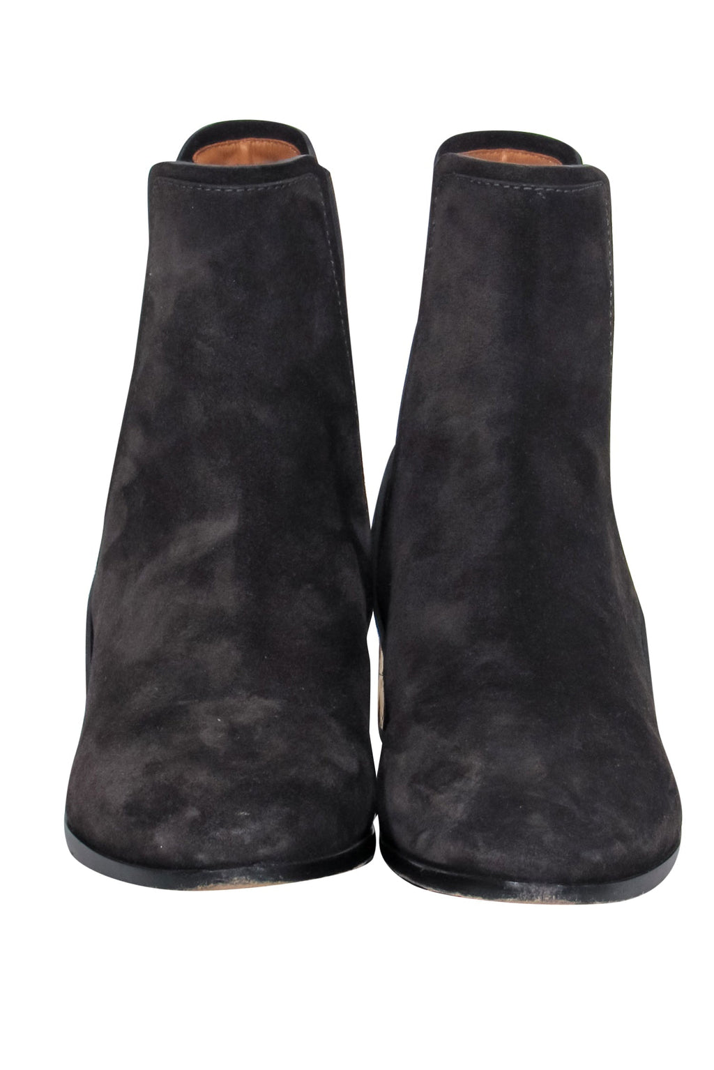 Chloe - Black Suede Chelsea Booties w/ Gold Block Heel Sz 8.5