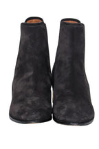 Chloe - Black Suede Chelsea Booties w/ Gold Block Heel Sz 8.5
