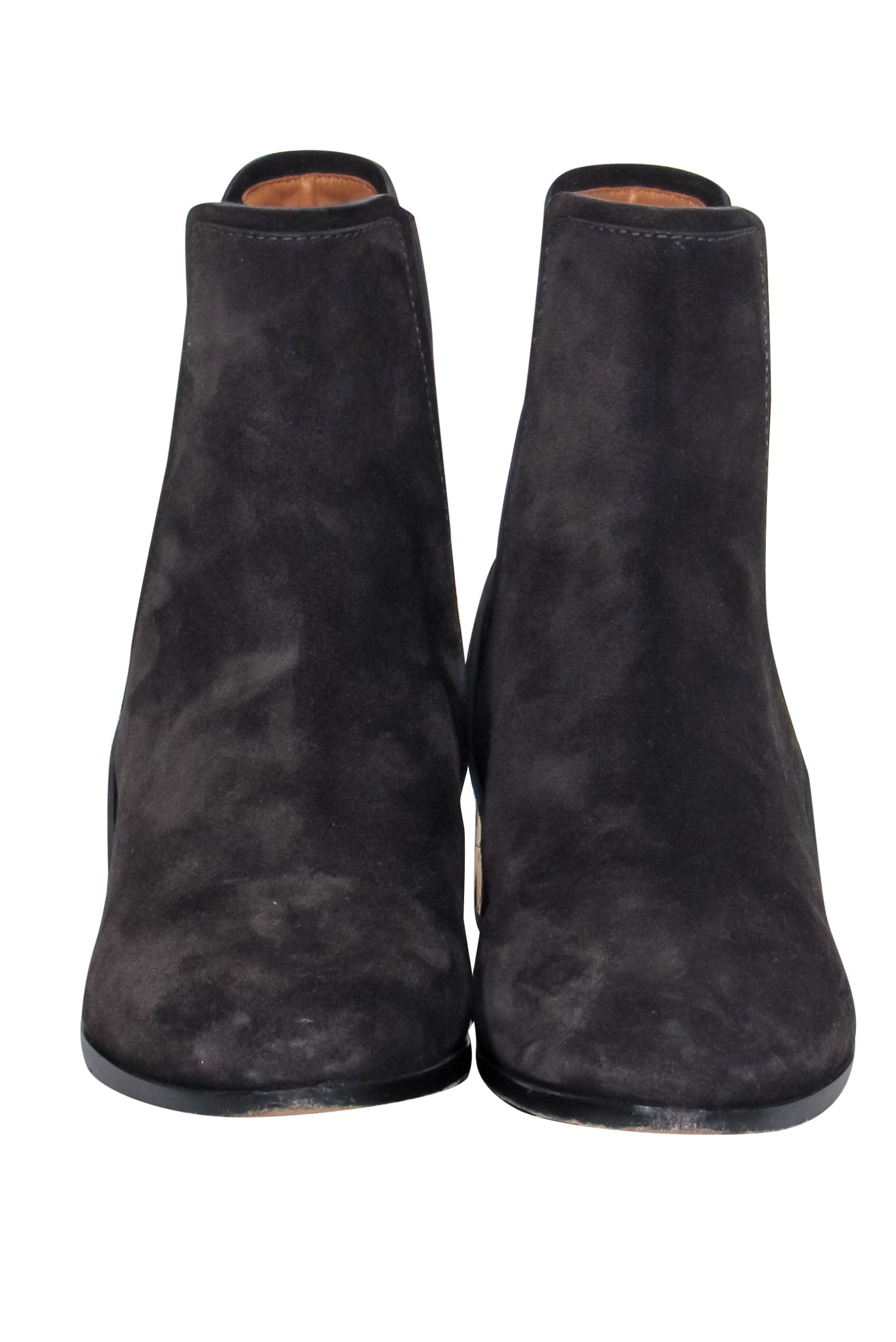 Chloe - Black Suede Chelsea Booties w/ Gold Block Heel Sz 8.5