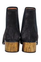 Chloe - Black Suede Chelsea Booties w/ Gold Block Heel Sz 8.5