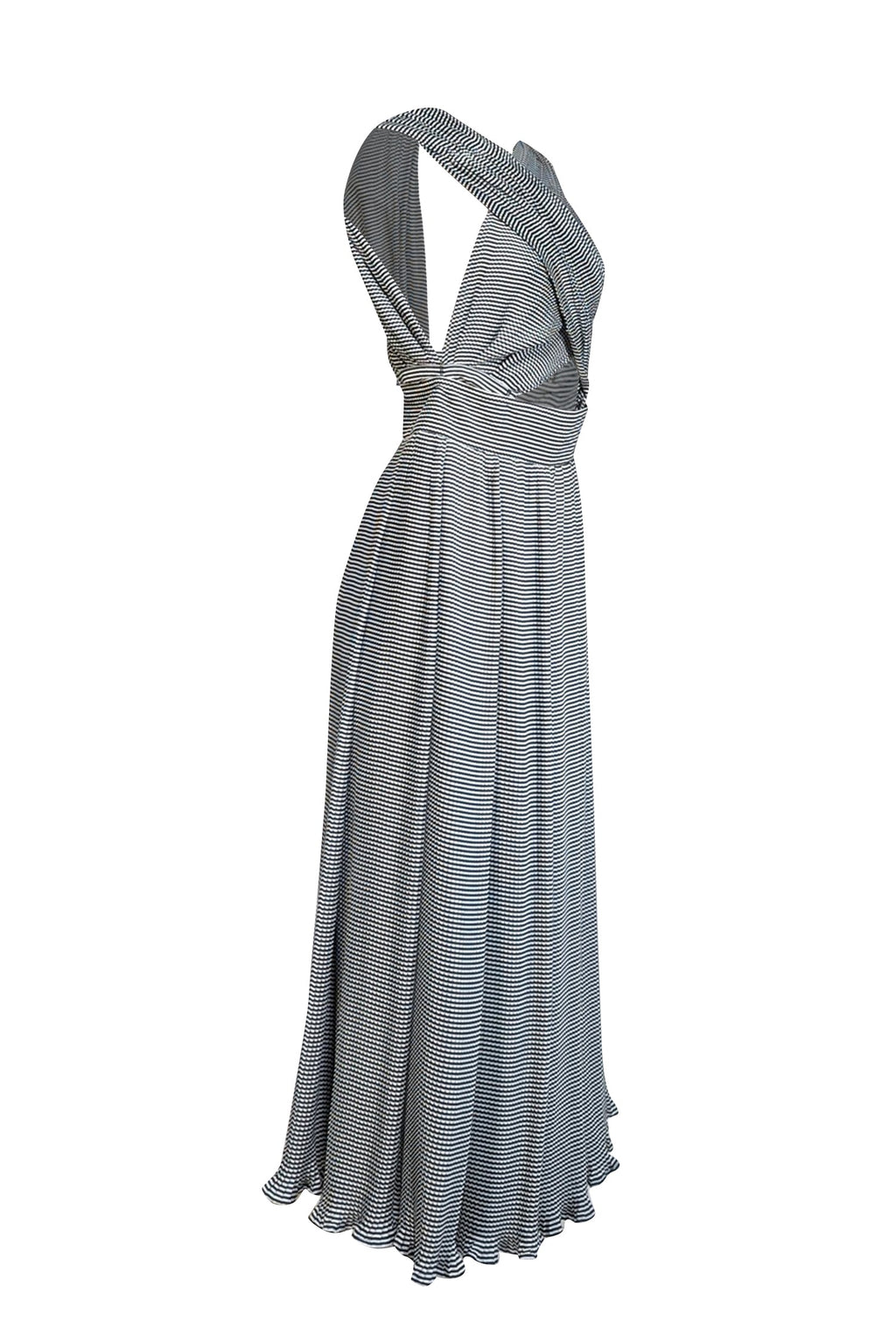 Chloe - Black & White Plisse Pleated Sleeveless Wrap Maxi Dress Sz 8